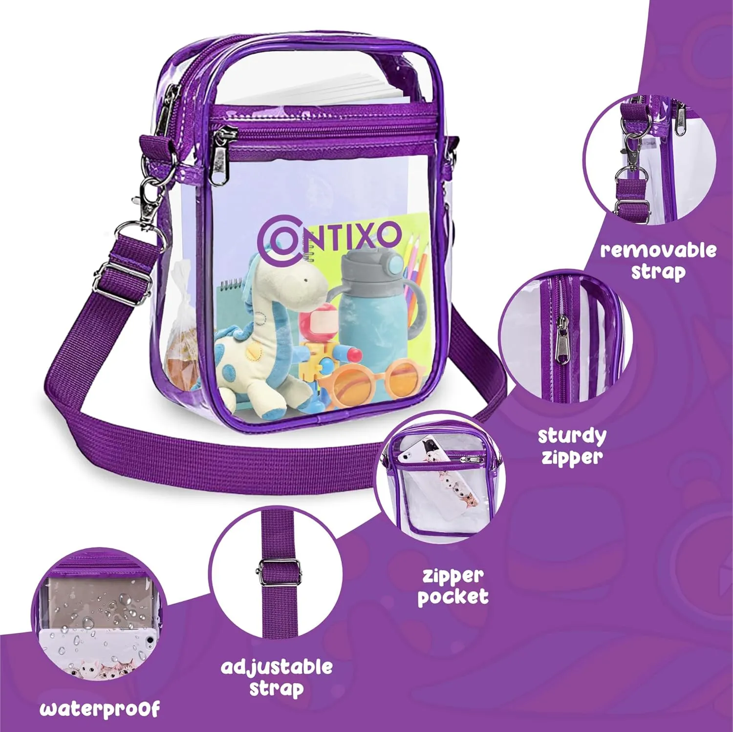 Contixo TB03 Clear Bag for Stadium Events - PVC Crossbody Bag, Clear Purse Messenger Bag for Kids