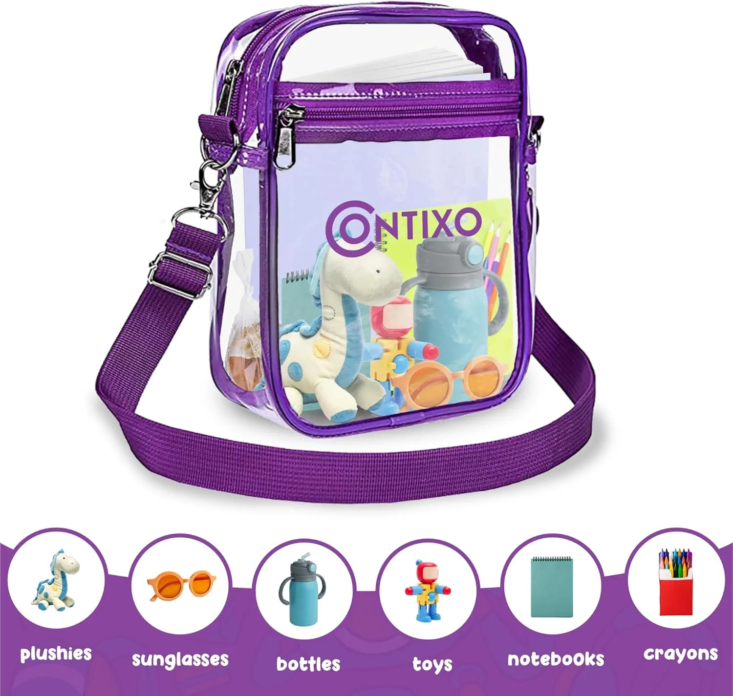 Contixo TB03 Clear Bag for Stadium Events - PVC Crossbody Bag, Clear Purse Messenger Bag for Kids