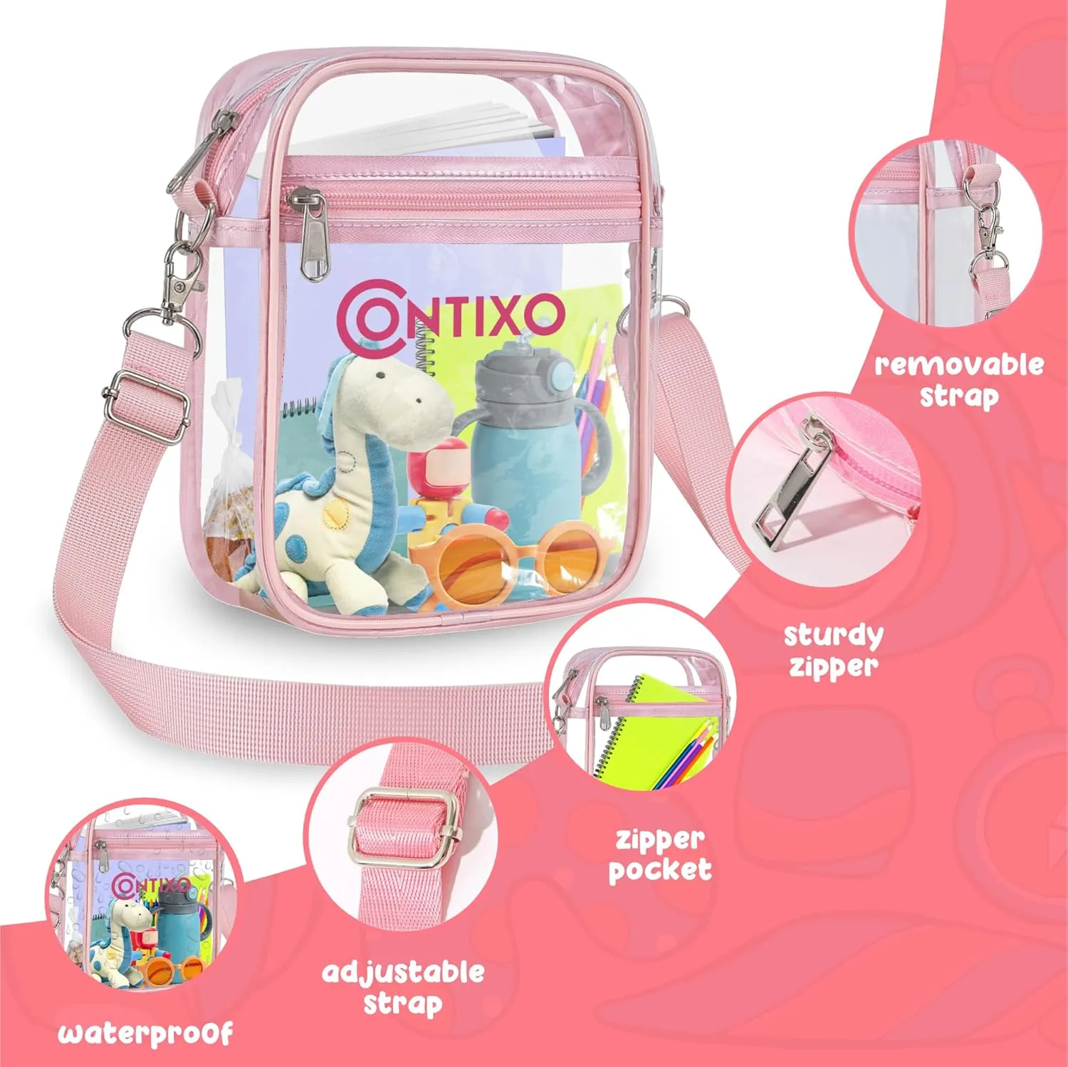 Contixo TB03 Clear Bag for Stadium Events - PVC Crossbody Bag, Clear Purse Messenger Bag for Kids