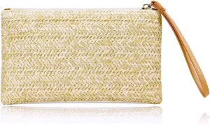 COOKOOKY Womens Straw Clutch Bag Bohemian Summer Beach Straw Purse Zipper Wristlet Wallets for Women