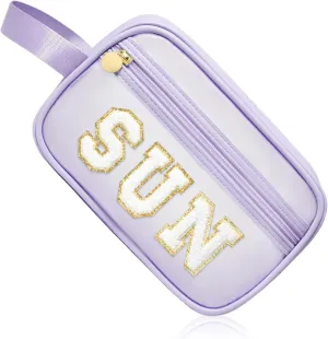 COSHAYSOO Clear Sunscreen Bag Makeup Toiletries Pouch Beach Vacation Essentials Summer Travel Stuff Accessories Personalized Graduation Gifts for Her Women College Teen Girls Teacher Nurse Purple SUN