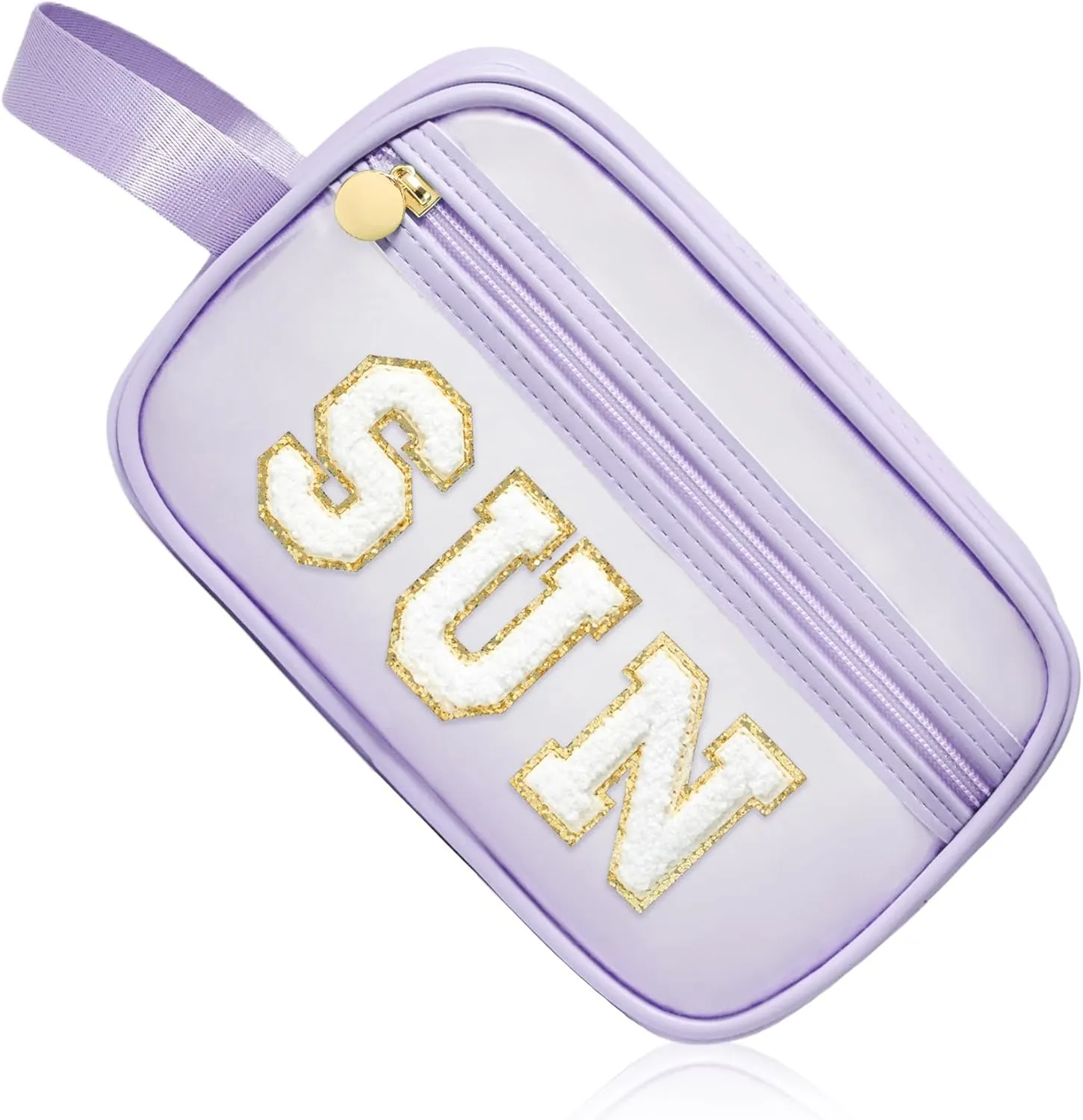 COSHAYSOO Clear Sunscreen Bag Makeup Toiletries Pouch Beach Vacation Essentials Summer Travel Stuff Accessories Personalized Graduation Gifts for Her Women College Teen Girls Teacher Nurse Purple SUN