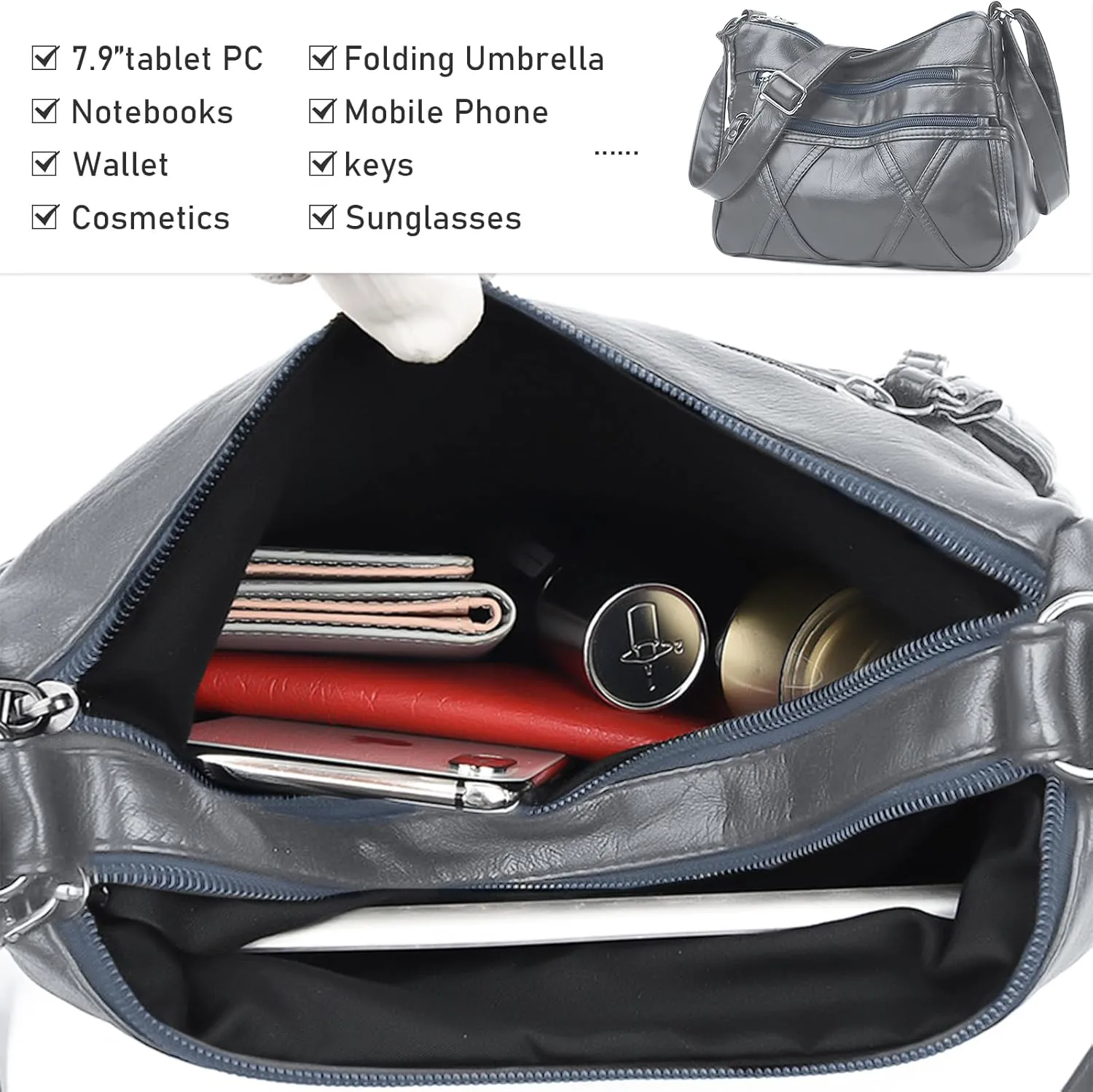Crossbody Bag for Women Lightweight Shoulder Bags Ladies Soft PU Leather Handbags Multi Pocket Messenger Bags
