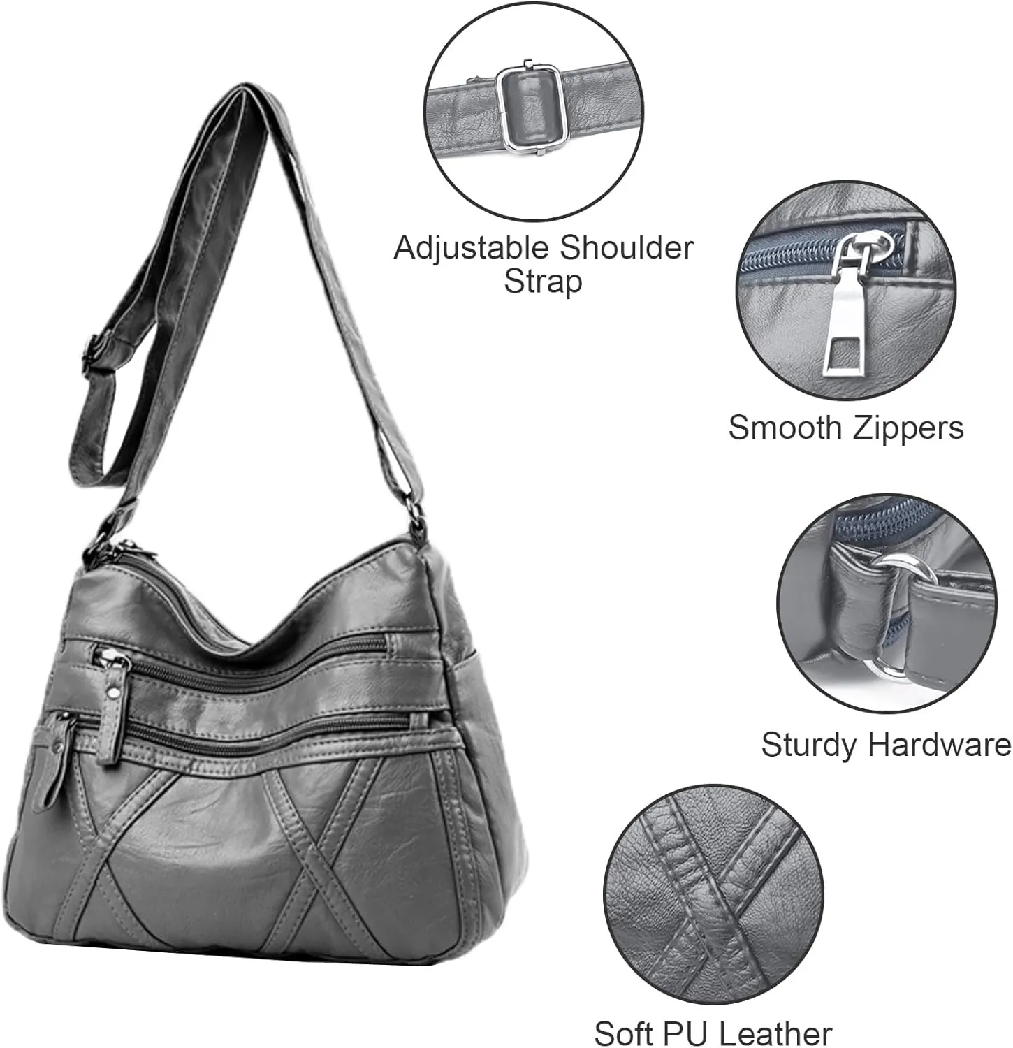 Crossbody Bag for Women Lightweight Shoulder Bags Ladies Soft PU Leather Handbags Multi Pocket Messenger Bags
