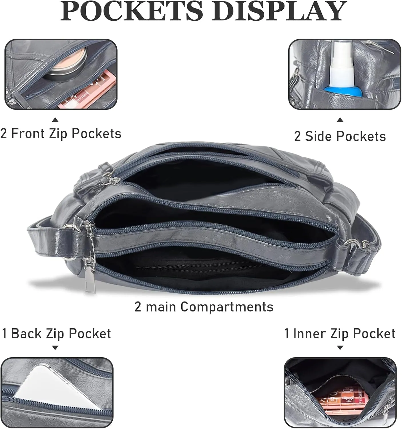 Crossbody Bag for Women Lightweight Shoulder Bags Ladies Soft PU Leather Handbags Multi Pocket Messenger Bags
