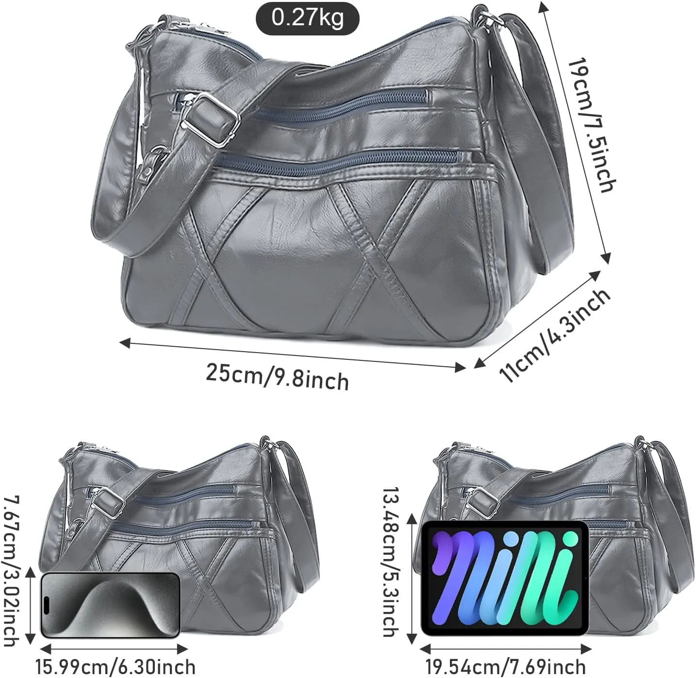 Crossbody Bag for Women Lightweight Shoulder Bags Ladies Soft PU Leather Handbags Multi Pocket Messenger Bags