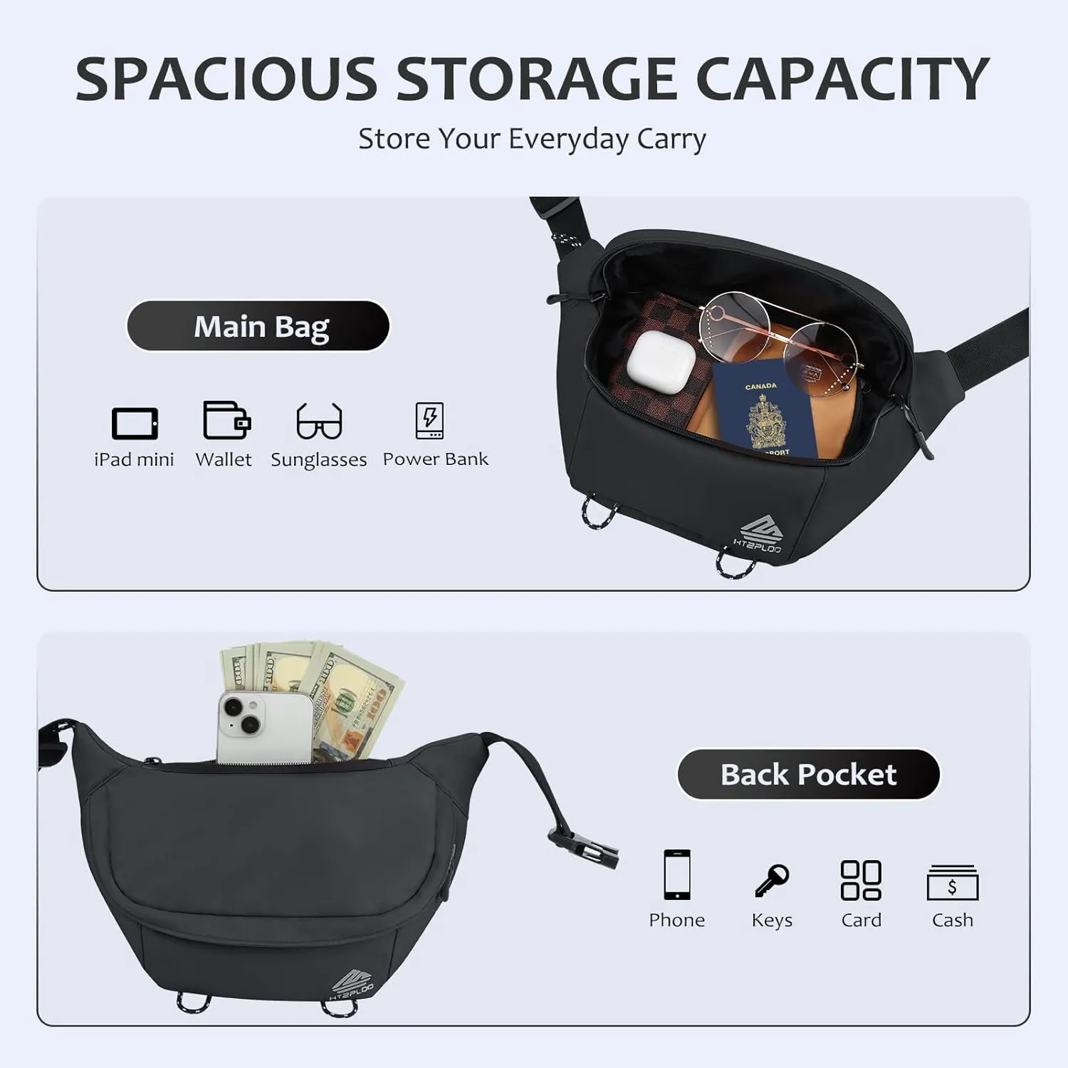 Crossbody Bag for Women Men, Sling Bag for Travel Hiking Walking Cycling