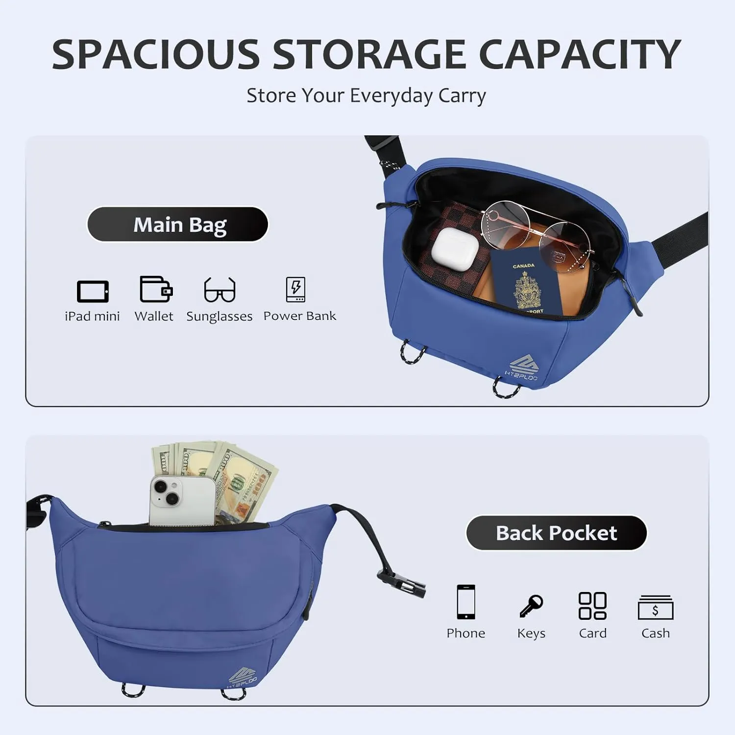 Crossbody Bag for Women Men, Sling Bag for Travel Hiking Walking Cycling