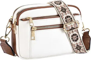 Crossbody Bags for Women Dual Zippers Handbags Color Matching Vintage Shoulder Bag with Muti-Pockets Wide Removable Strap Satchel Bags for Women & Girls Satchel Bags for Women