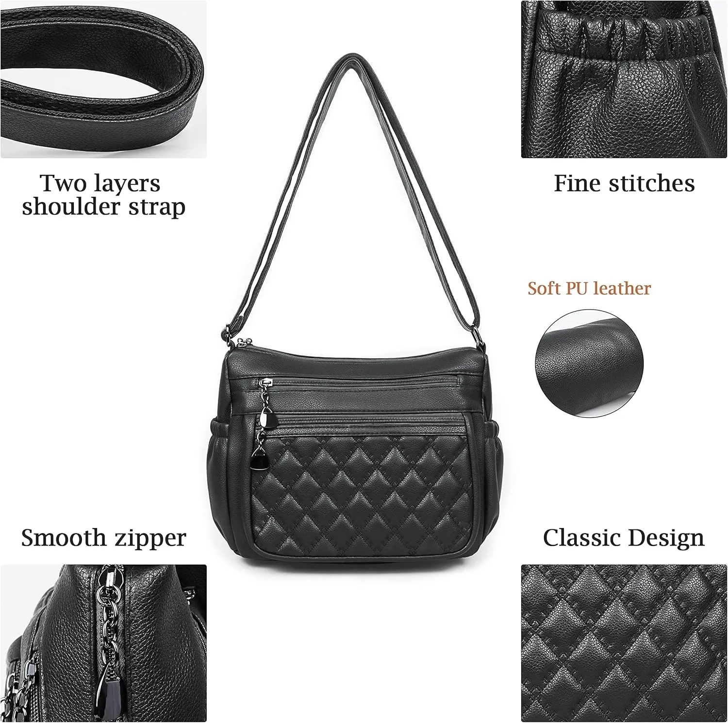 Crossbody Purse for Women Ladies Soft PU Leather Shoulder Bag Medium Roomy Handbag Fashion Tote Top Handle Satchel