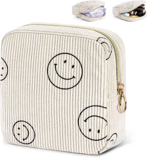 Cute Small Makeup Bag Corduroy Cosmetic Bag for Women Travel Make Up Pouch for Purse Mini Cosmetic Pouch Organizer with Zipper - Beige
