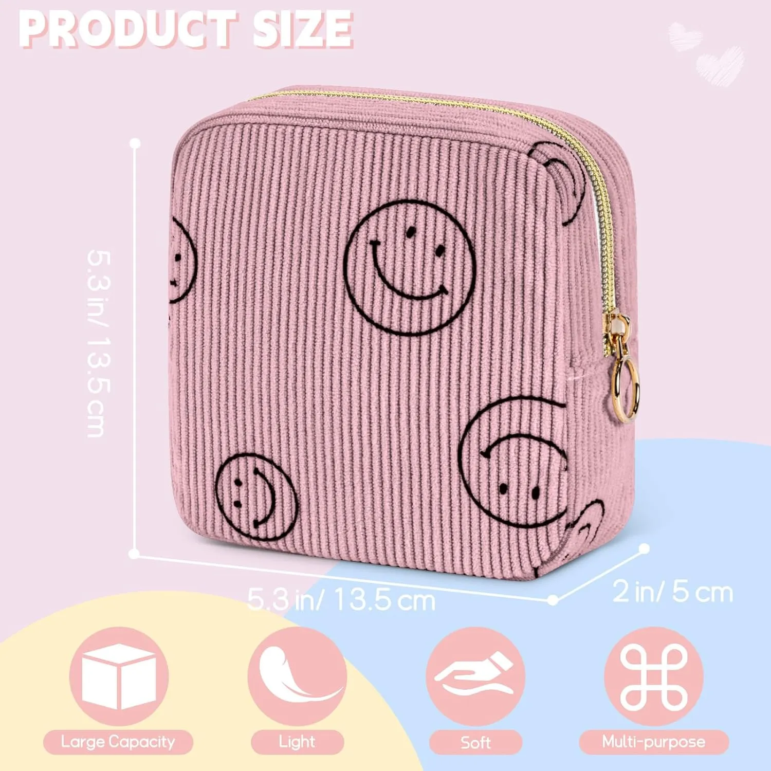 Cute Small Makeup Bag Corduroy Cosmetic Bag for Women Travel Make Up Pouch for Purse Mini Cosmetic Pouch Organizer with Zipper - Beige