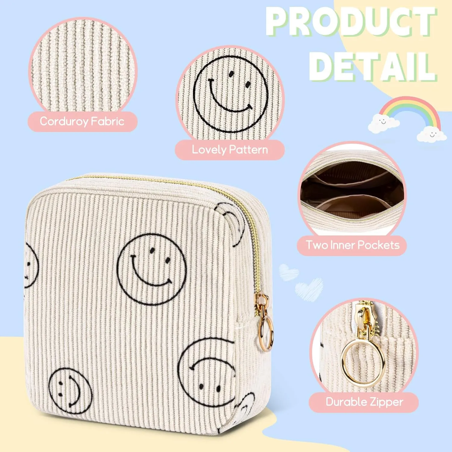 Cute Small Makeup Bag Corduroy Cosmetic Bag for Women Travel Make Up Pouch for Purse Mini Cosmetic Pouch Organizer with Zipper - Blue