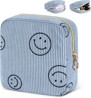 Cute Small Makeup Bag Corduroy Cosmetic Bag for Women Travel Make Up Pouch for Purse Mini Cosmetic Pouch Organizer with Zipper - Blue
