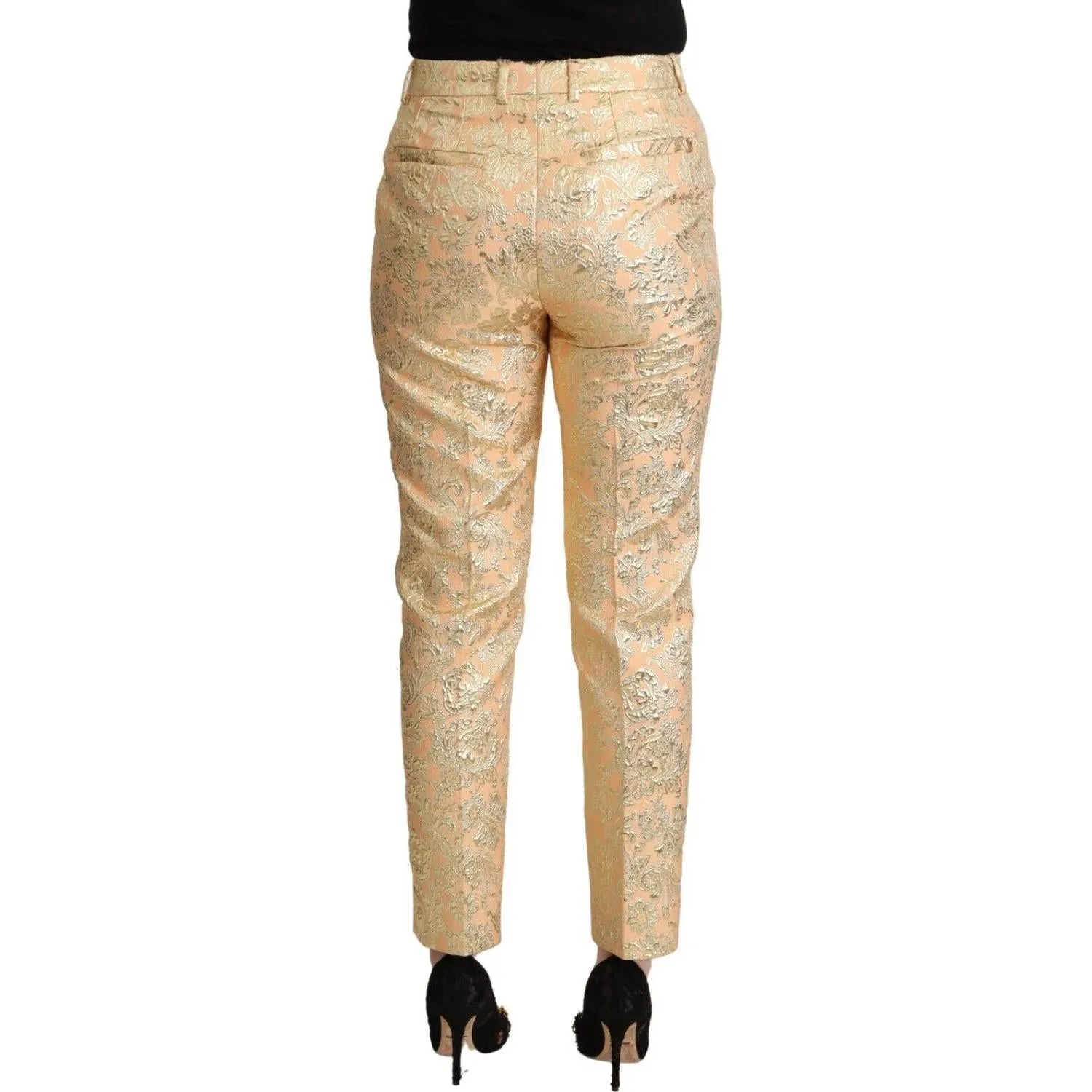 Dolce & Gabbana Elegant High-Waisted Pink Brocade Pants