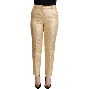 Dolce & Gabbana Elegant High-Waisted Pink Brocade Pants