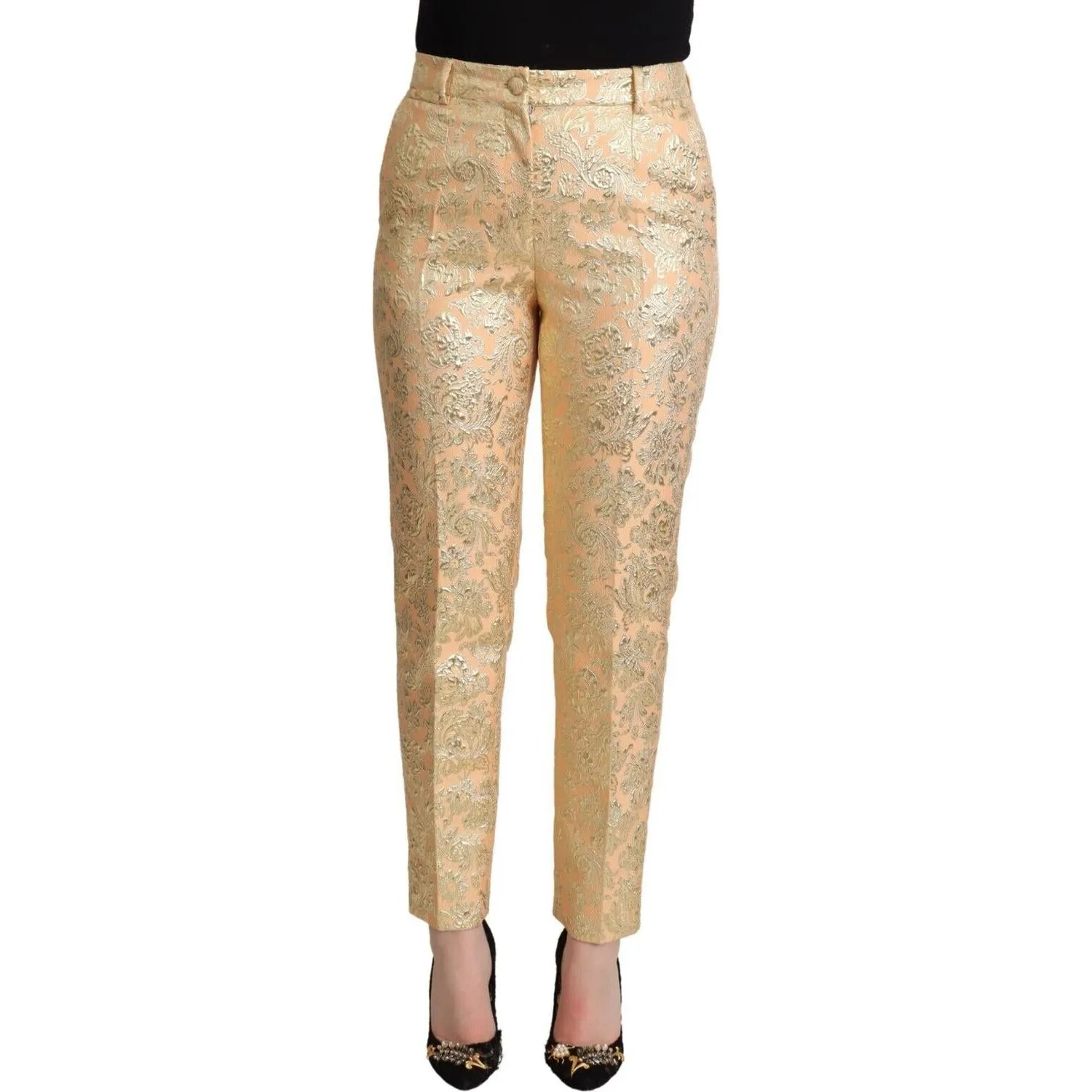 Dolce & Gabbana Elegant High-Waisted Pink Brocade Pants