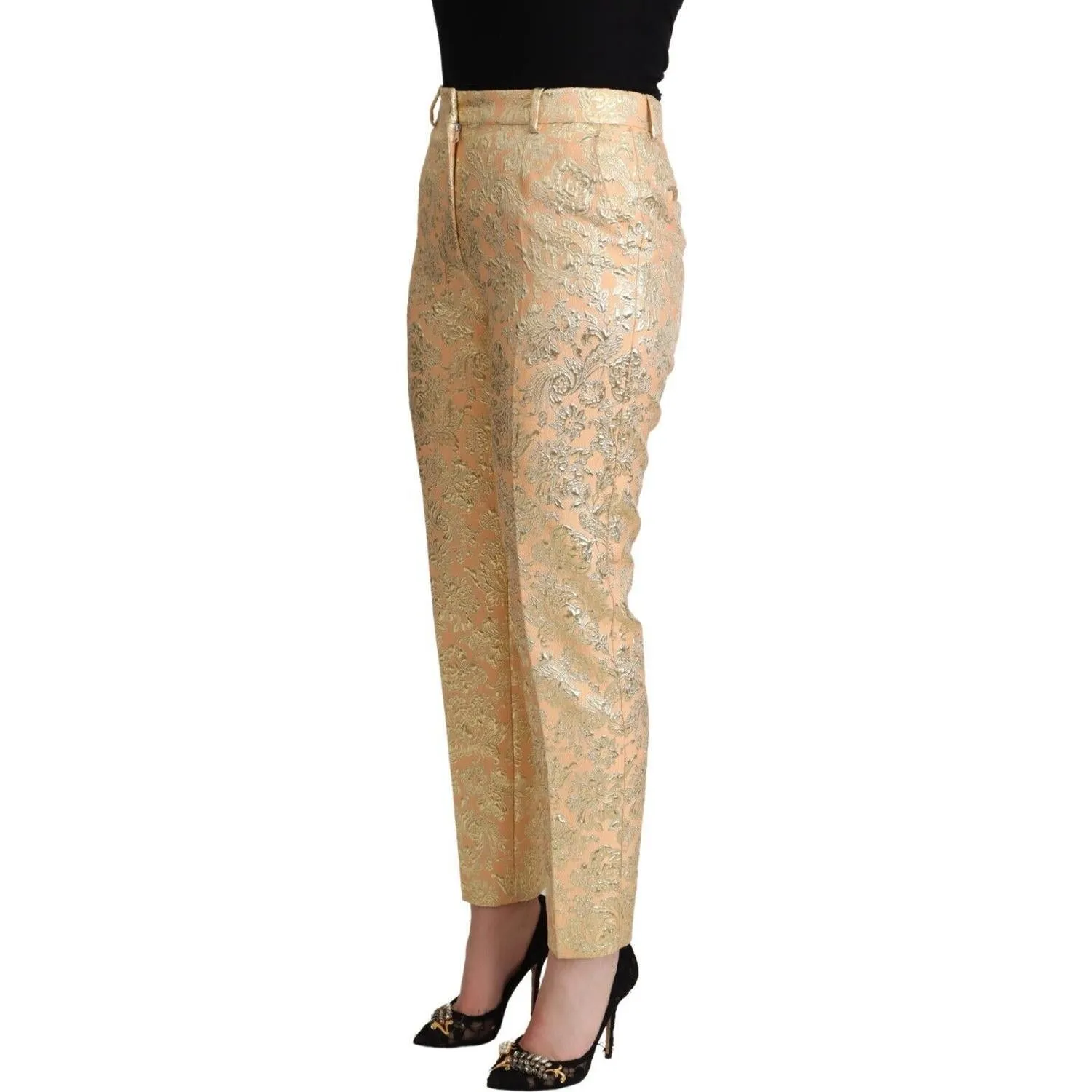 Dolce & Gabbana Elegant High-Waisted Pink Brocade Pants