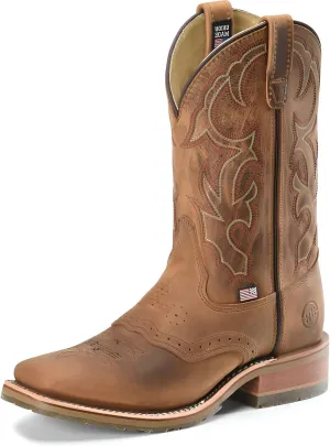 DOUBLE-H 11" Jase Square Toe Western Boots for Men - Texon Insole with Cork Inlay, Oil- and Slip-Resistant I.C.E. Outsole, EH-Rated and Made in USA, Brown - 9 D
