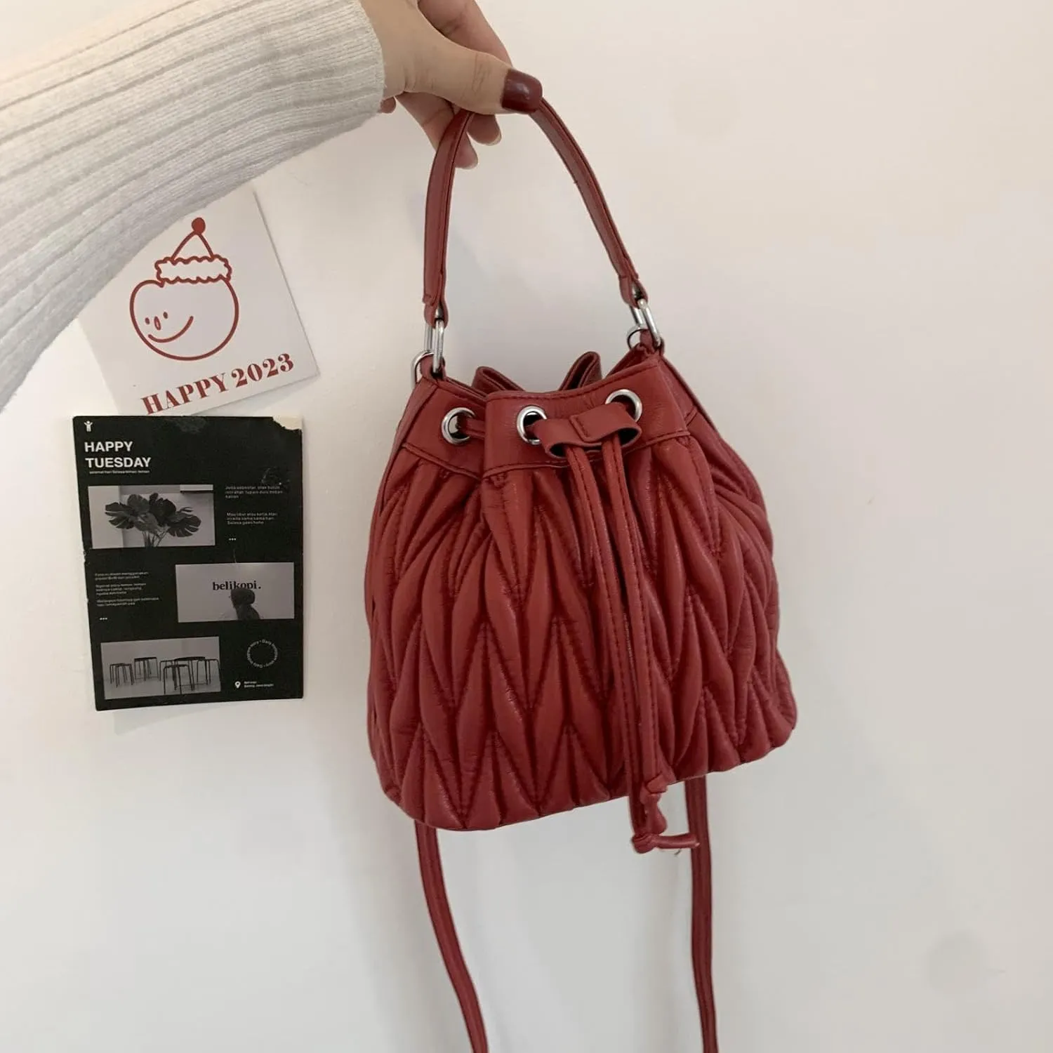 Drawstring Bucket Cross body Bags for Women Handbags Purses Designer Soft Vegan Leather Shoulder Bags (Khaki)