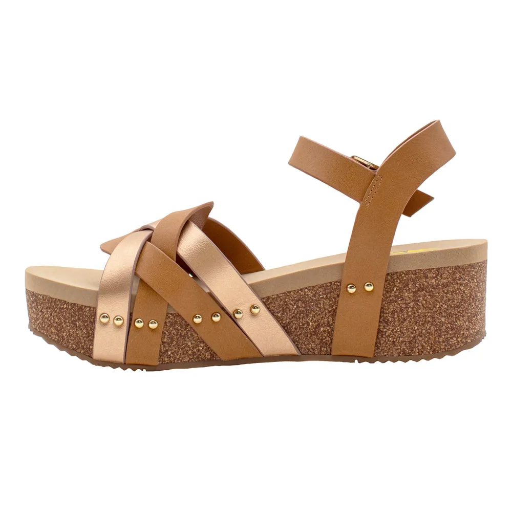 Edna Cork Metallic Wedge Sandals
