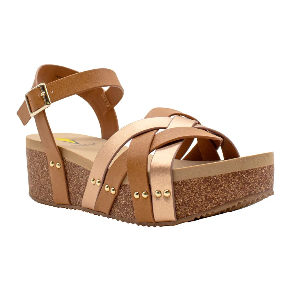 Edna Cork Metallic Wedge Sandals