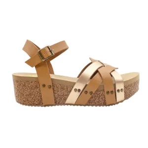 Edna Cork Metallic Wedge Sandals