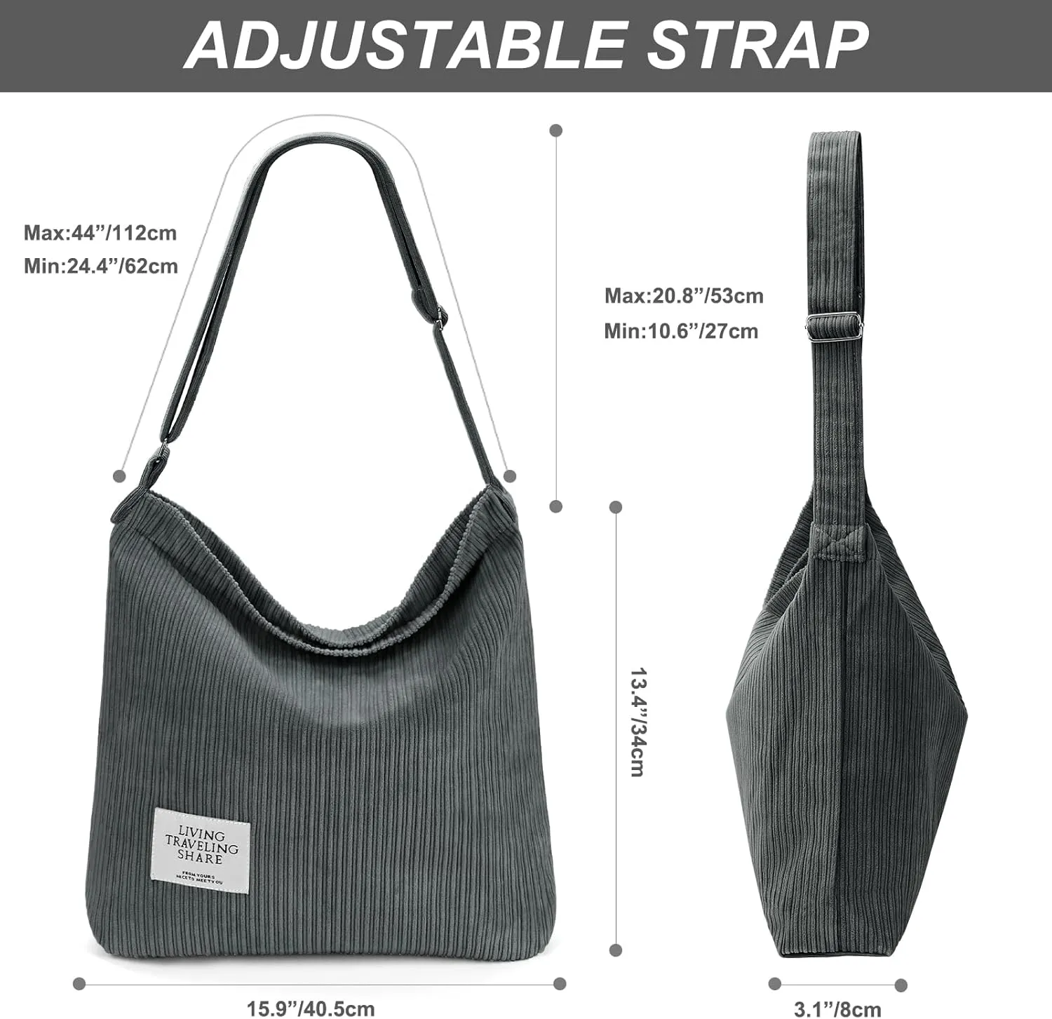 EIMMBD Corduroy Tote Bag for Women Tote Bag Aesthetic Handbags Shoulder Bag Crossbody Bag with Zipper for Travel Work