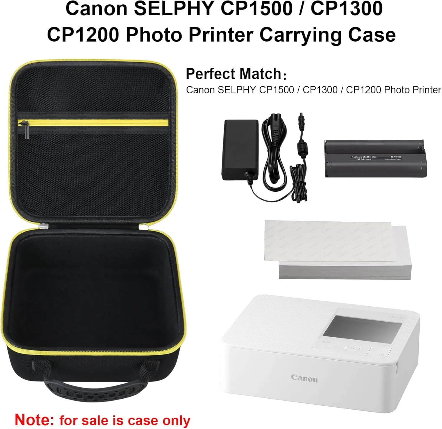 Elonbo Carrying Case for Canon SELPHY CP1500/ CP1300/ CP1200 Compact Photo Printer, Portable Bluetooth Instant Print Camera Storage Holder Bag, Mesh Bag Fits Photo Paper Cable, Black
