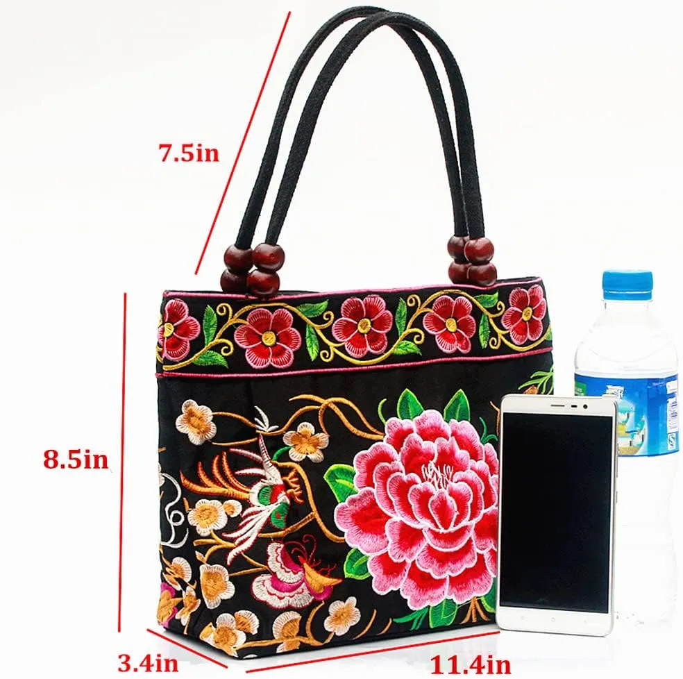 Embroidered Women Floral Handbags Embroidery Purse Vintage Hobo Tote Bag Ethnic Shoulder Bag