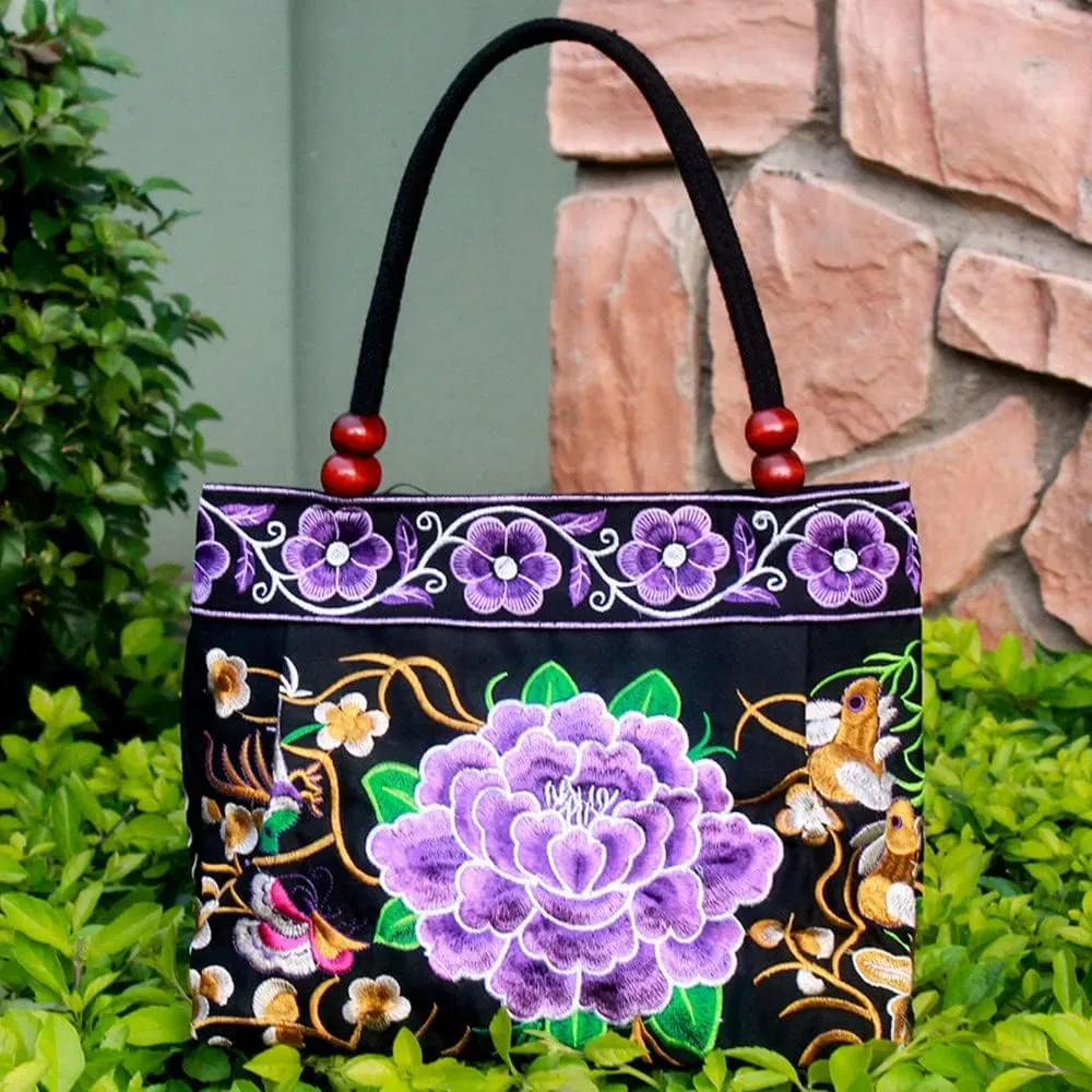 Embroidered Women Floral Handbags Embroidery Purse Vintage Hobo Tote Bag Ethnic Shoulder Bag