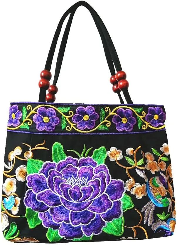 Embroidered Women Floral Handbags Embroidery Purse Vintage Hobo Tote Bag Ethnic Shoulder Bag