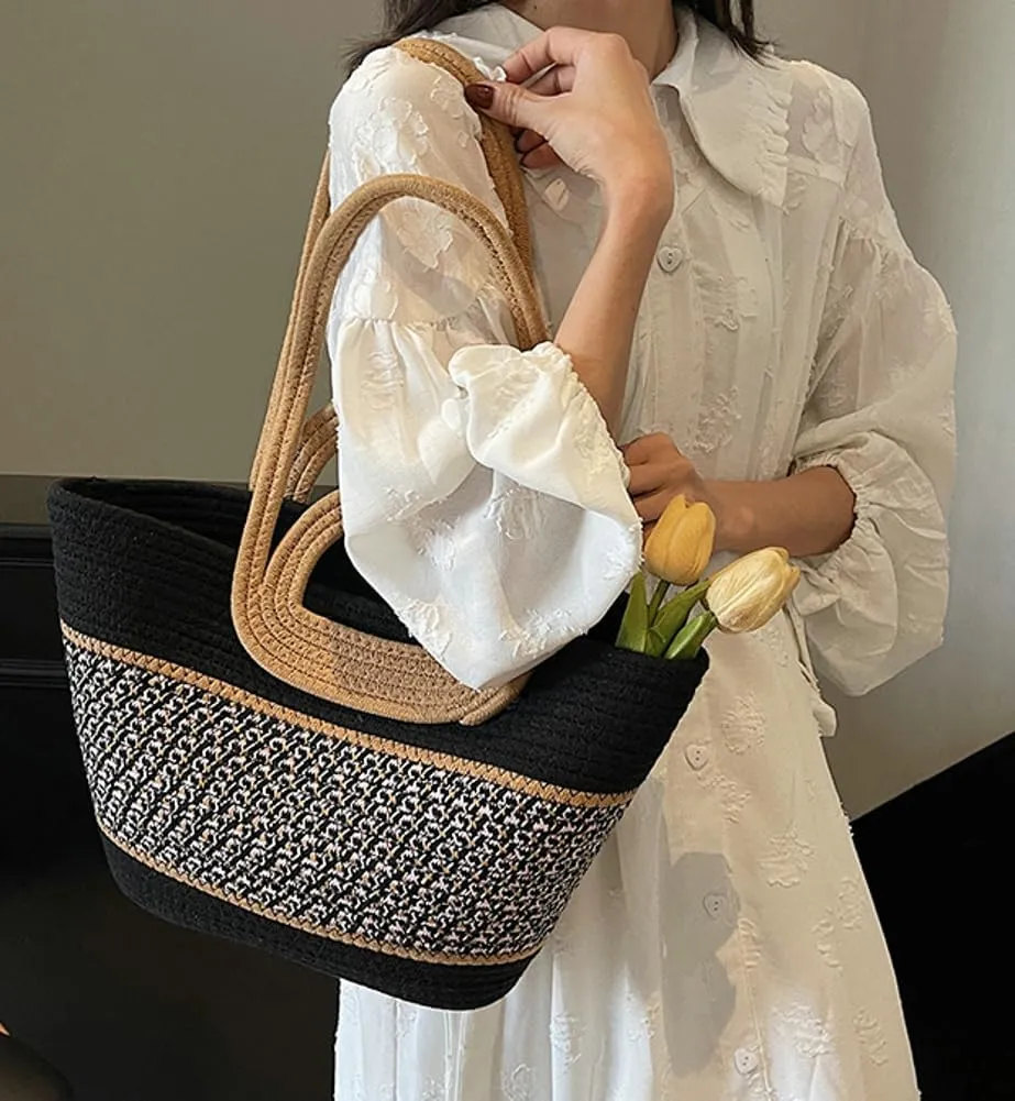 Epsion Summer Straw Tote Bags for Women Knitted Handbags Beach Woven Shoulder Bag Travel 2025
