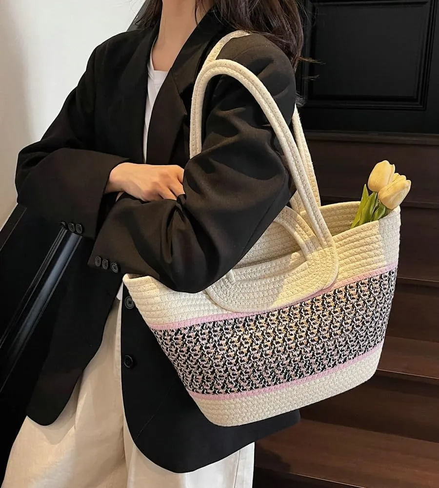 Epsion Summer Straw Tote Bags for Women Knitted Handbags Beach Woven Shoulder Bag Travel 2025