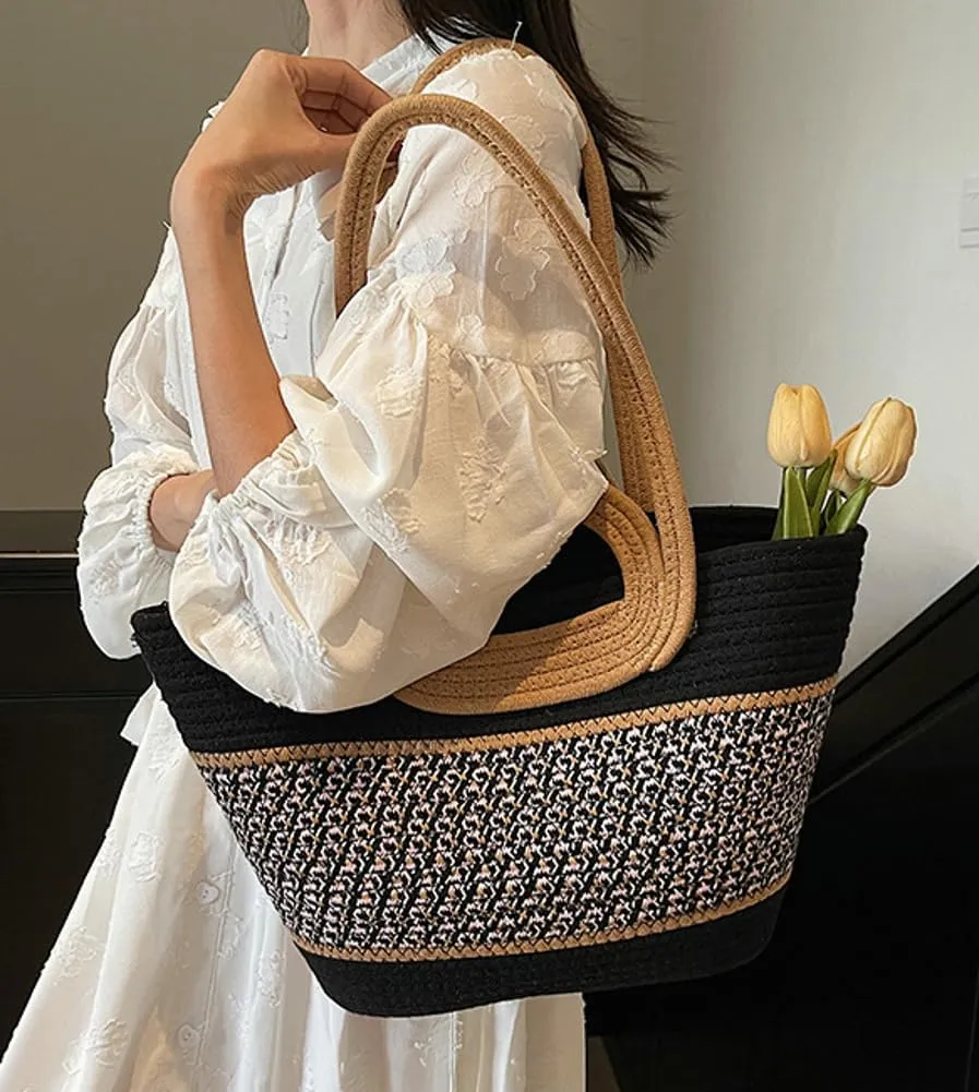 Epsion Summer Straw Tote Bags for Women Knitted Handbags Beach Woven Shoulder Bag Travel 2025