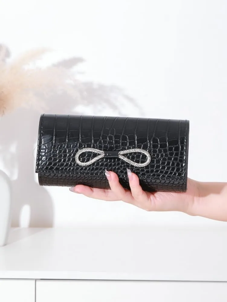 Evening Clutch Purses Women 2025 Trendy PU Leather Bow Evening Handbags Crossbody Shoulder Bag for Party Wedding