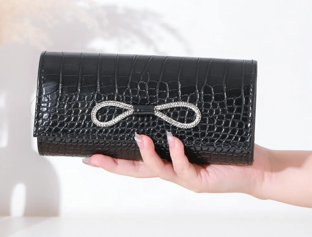 Evening Clutch Purses Women 2025 Trendy PU Leather Bow Evening Handbags Crossbody Shoulder Bag for Party Wedding