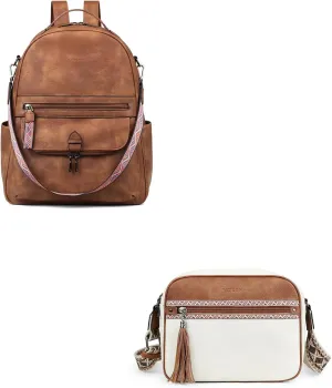 FADEON Leather Laptop Backpack for Women and Crossbody Bags Purses
