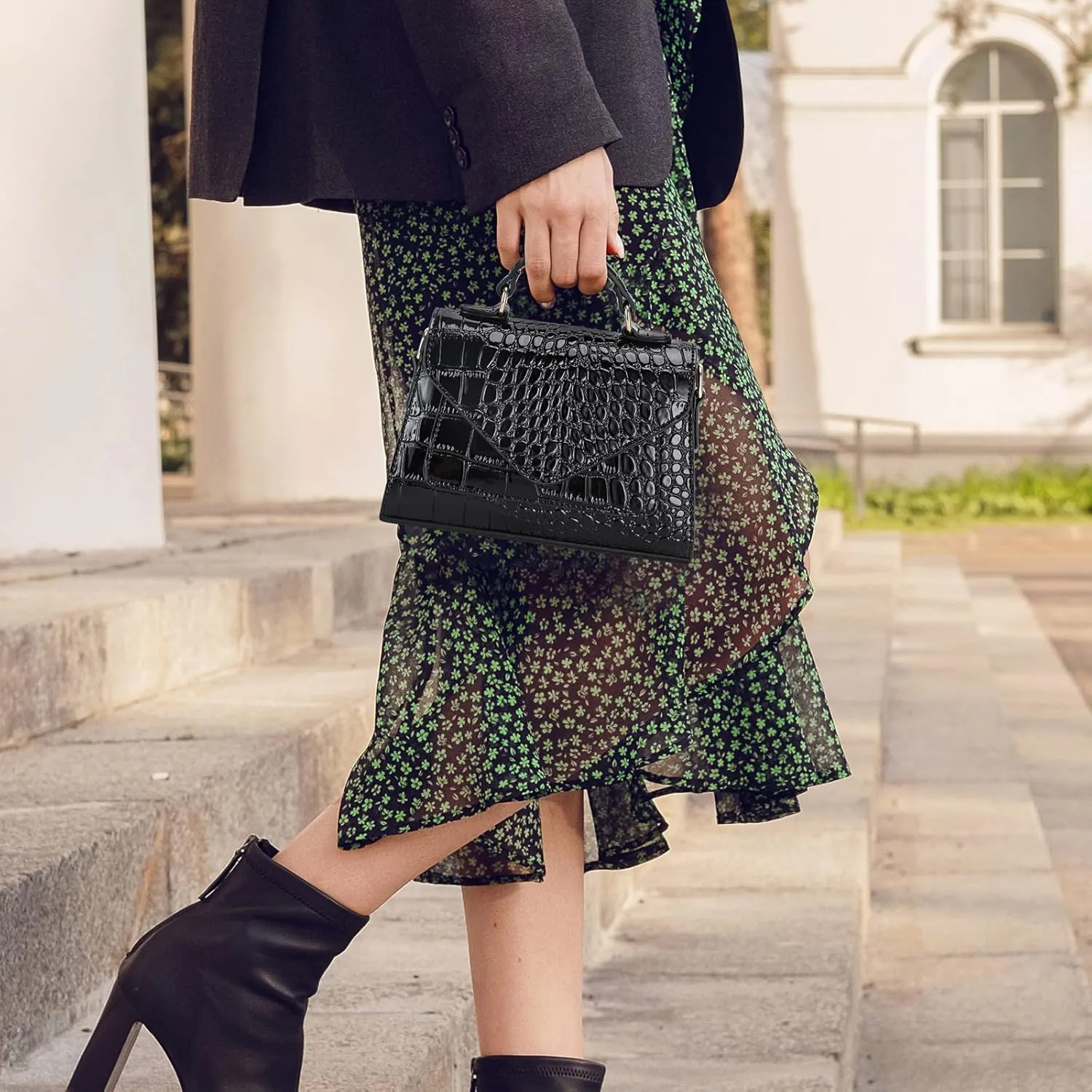 FAMYPAL Crocodile Crossbody Shoulder Bags for Women, Small Trendy Purse for Phone, Womens Top Handle Clutches Handbags