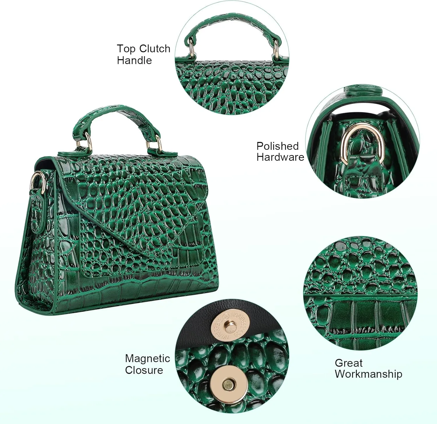 FAMYPAL Crocodile Crossbody Shoulder Bags for Women, Small Trendy Purse for Phone, Womens Top Handle Clutches Handbags