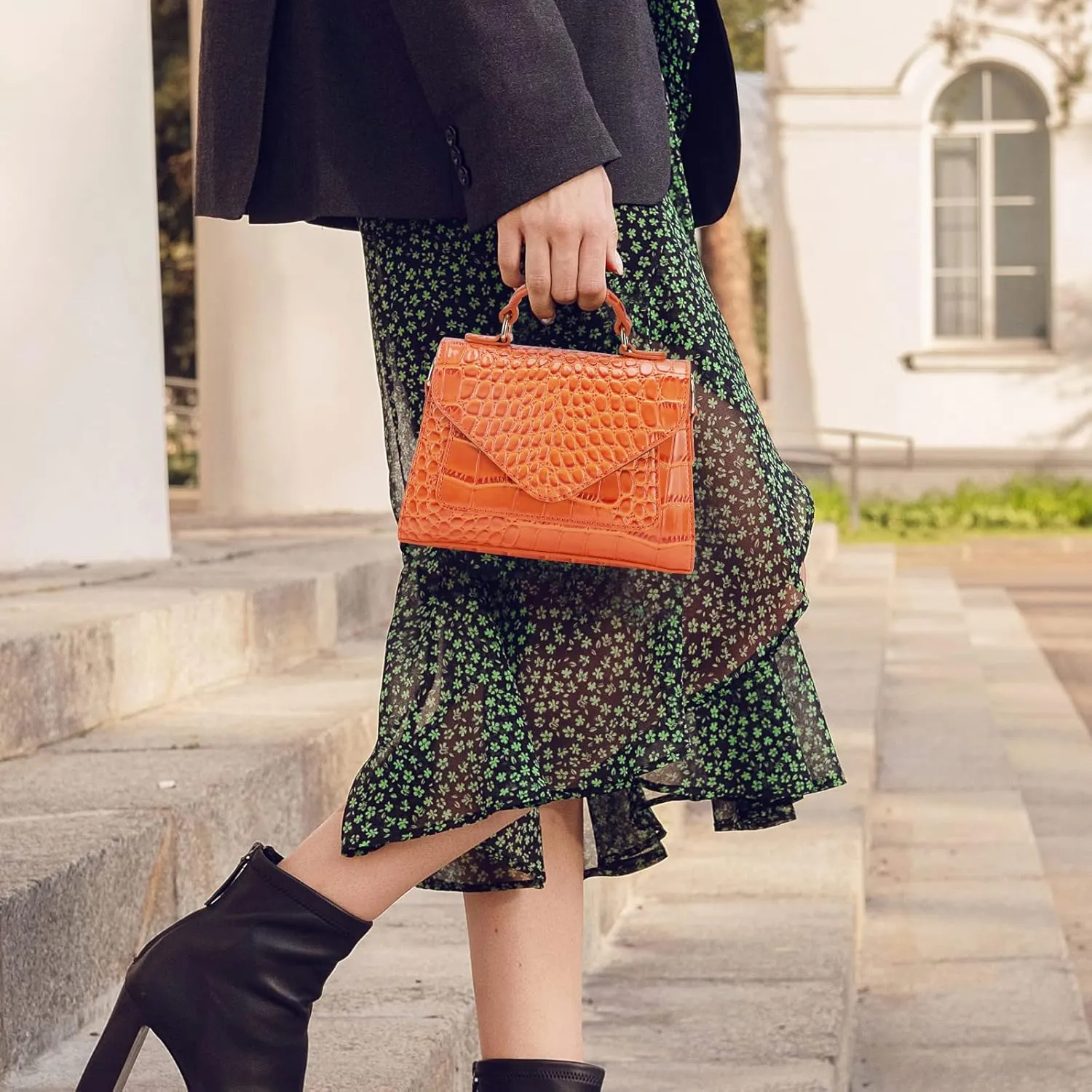 FAMYPAL Crocodile Crossbody Shoulder Bags for Women, Small Trendy Purse for Phone, Womens Top Handle Clutches Handbags