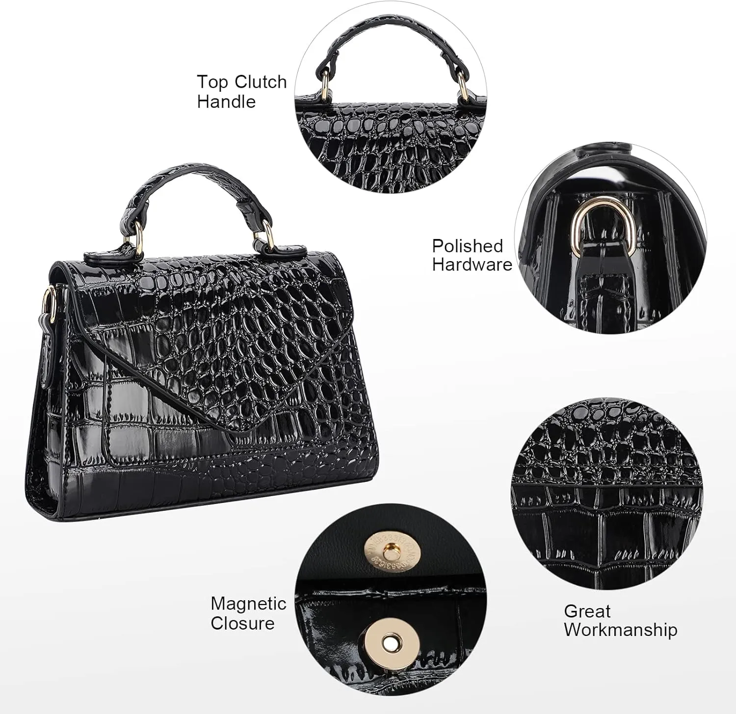 FAMYPAL Crocodile Crossbody Shoulder Bags for Women, Small Trendy Purse for Phone, Womens Top Handle Clutches Handbags