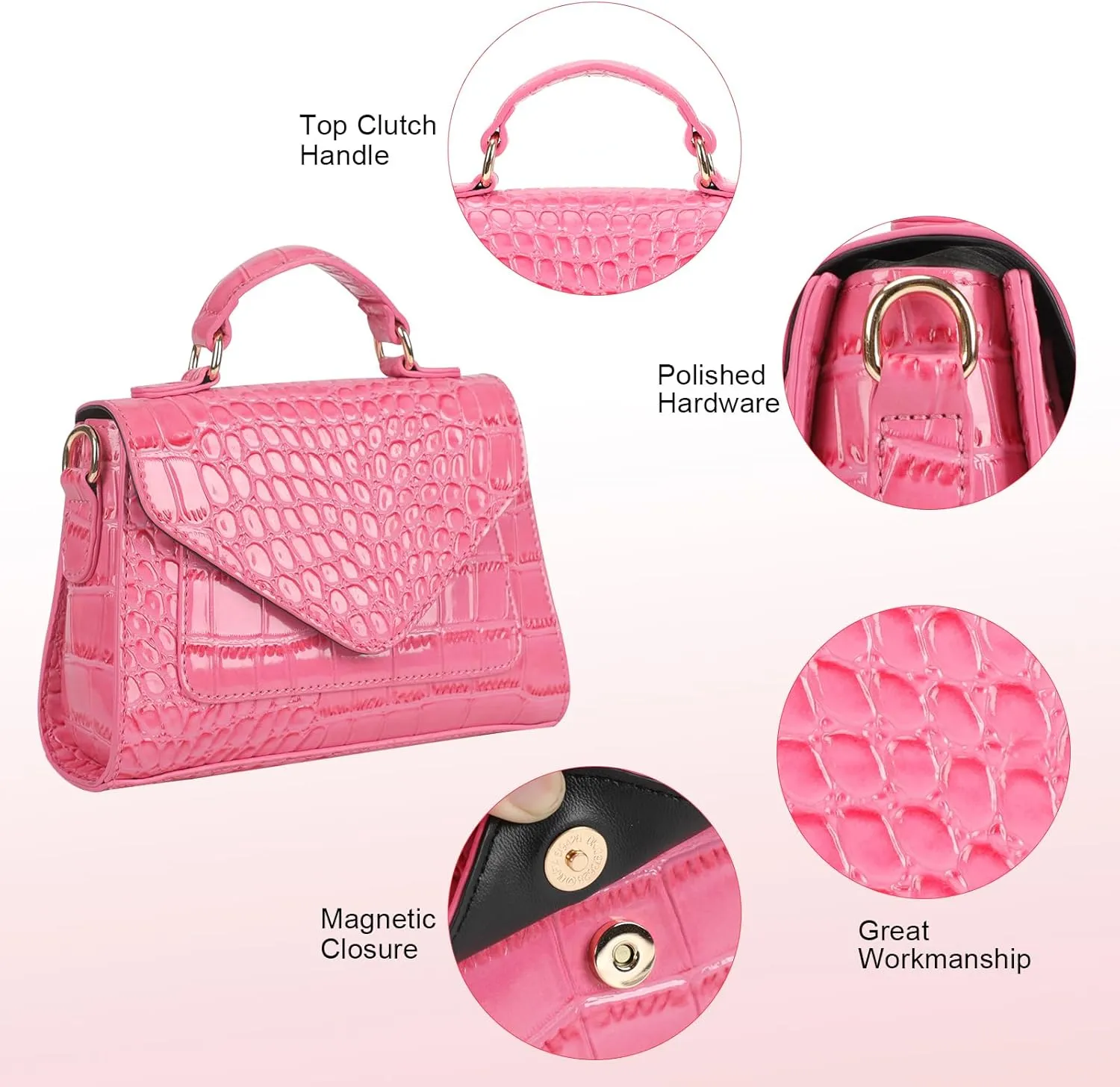 FAMYPAL Crocodile Crossbody Shoulder Bags for Women, Small Trendy Purse for Phone, Womens Top Handle Clutches Handbags