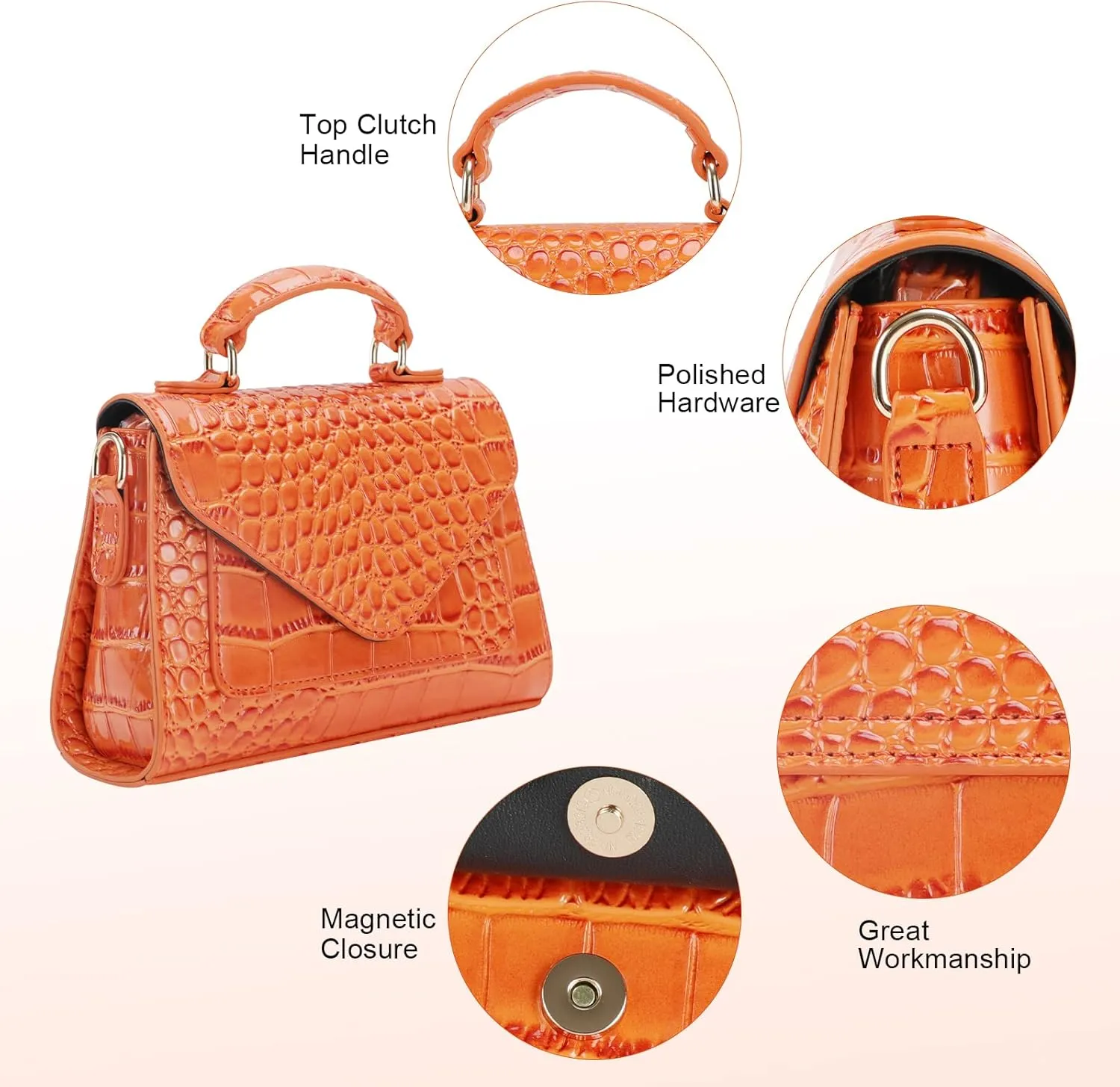 FAMYPAL Crocodile Crossbody Shoulder Bags for Women, Small Trendy Purse for Phone, Womens Top Handle Clutches Handbags