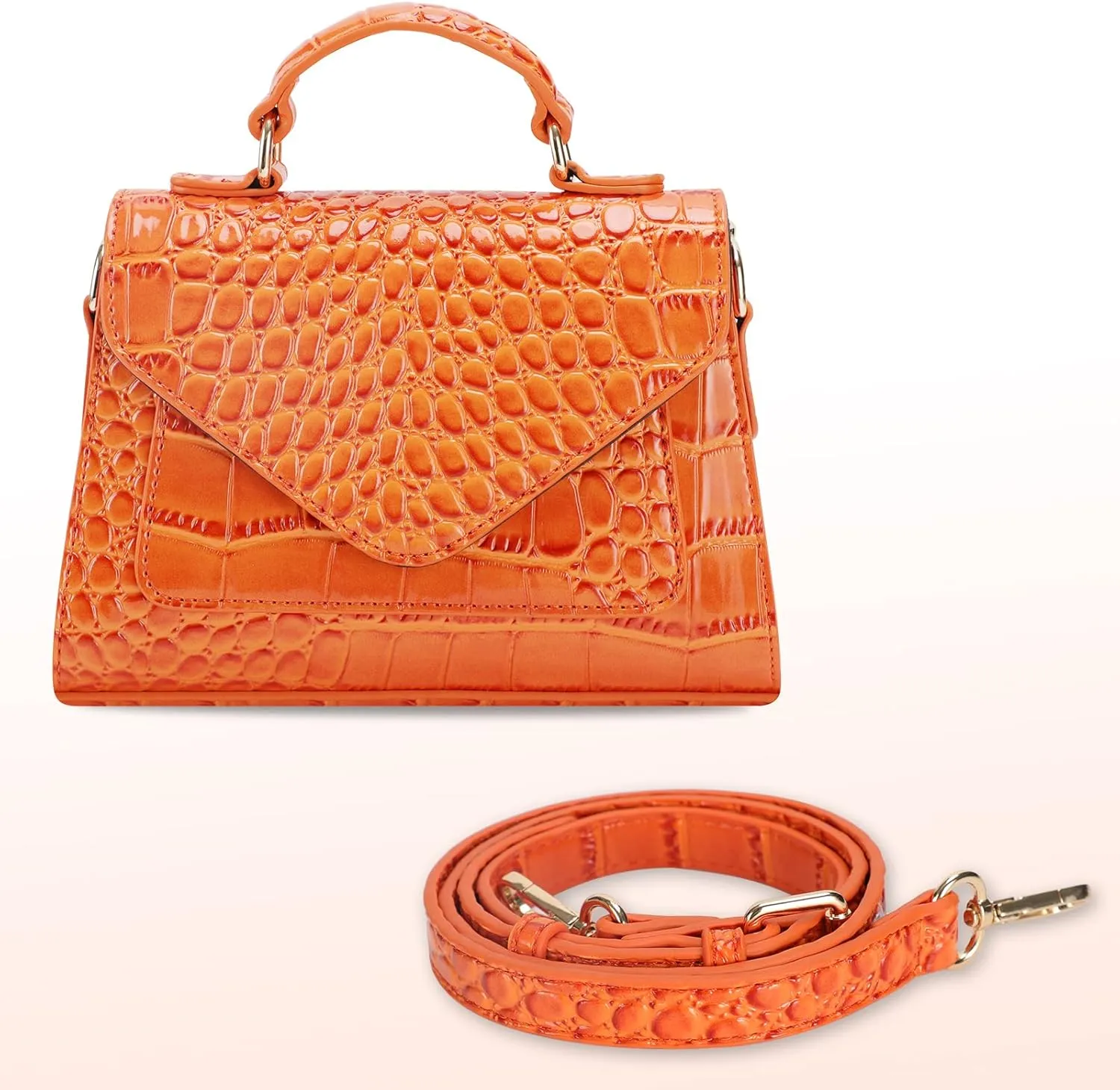 FAMYPAL Crocodile Crossbody Shoulder Bags for Women, Small Trendy Purse for Phone, Womens Top Handle Clutches Handbags
