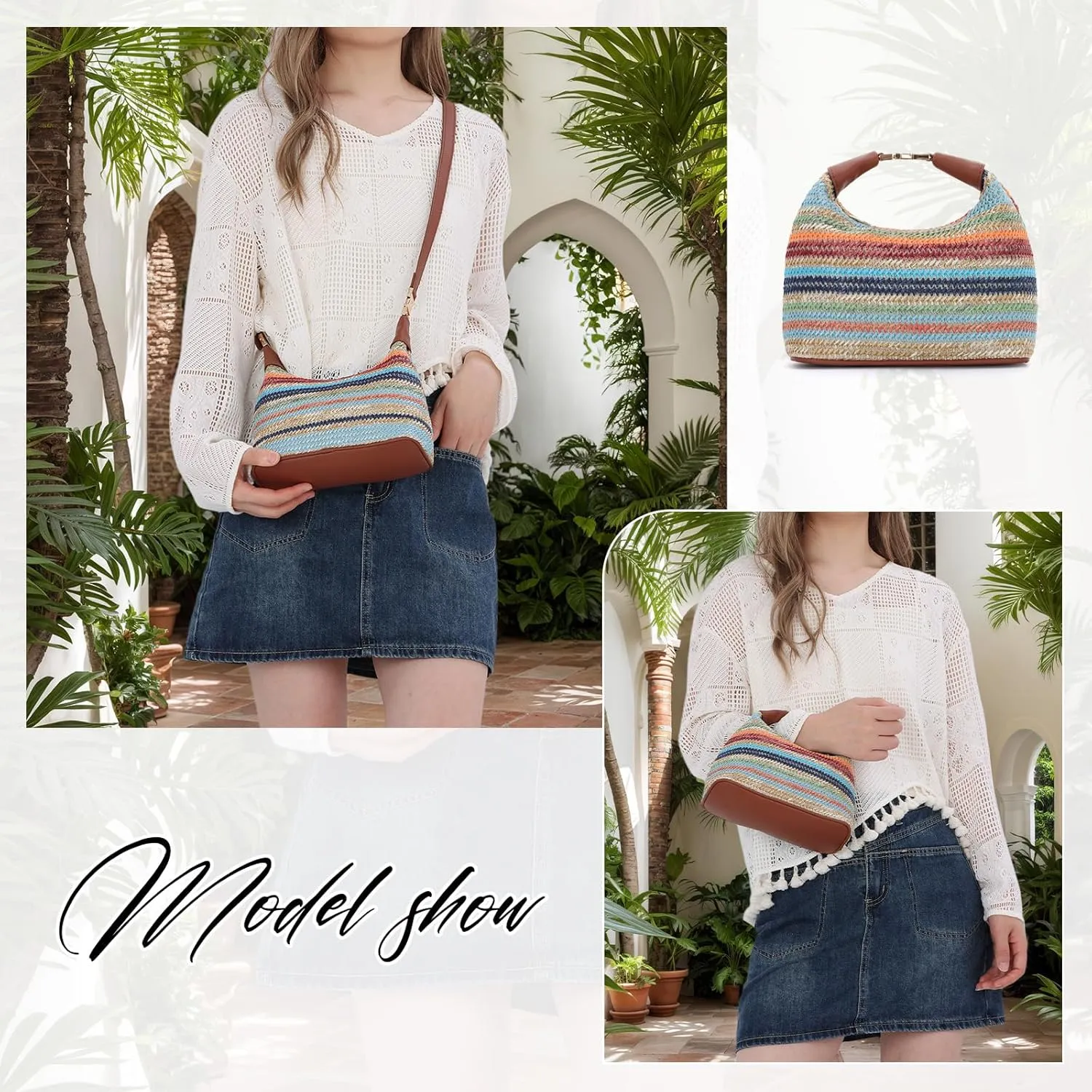 Fecialy Straw Bag for Women Small Raffia Purses Summer Beach Crossbody Bag Vacation Straw Woven Handbag 2025
