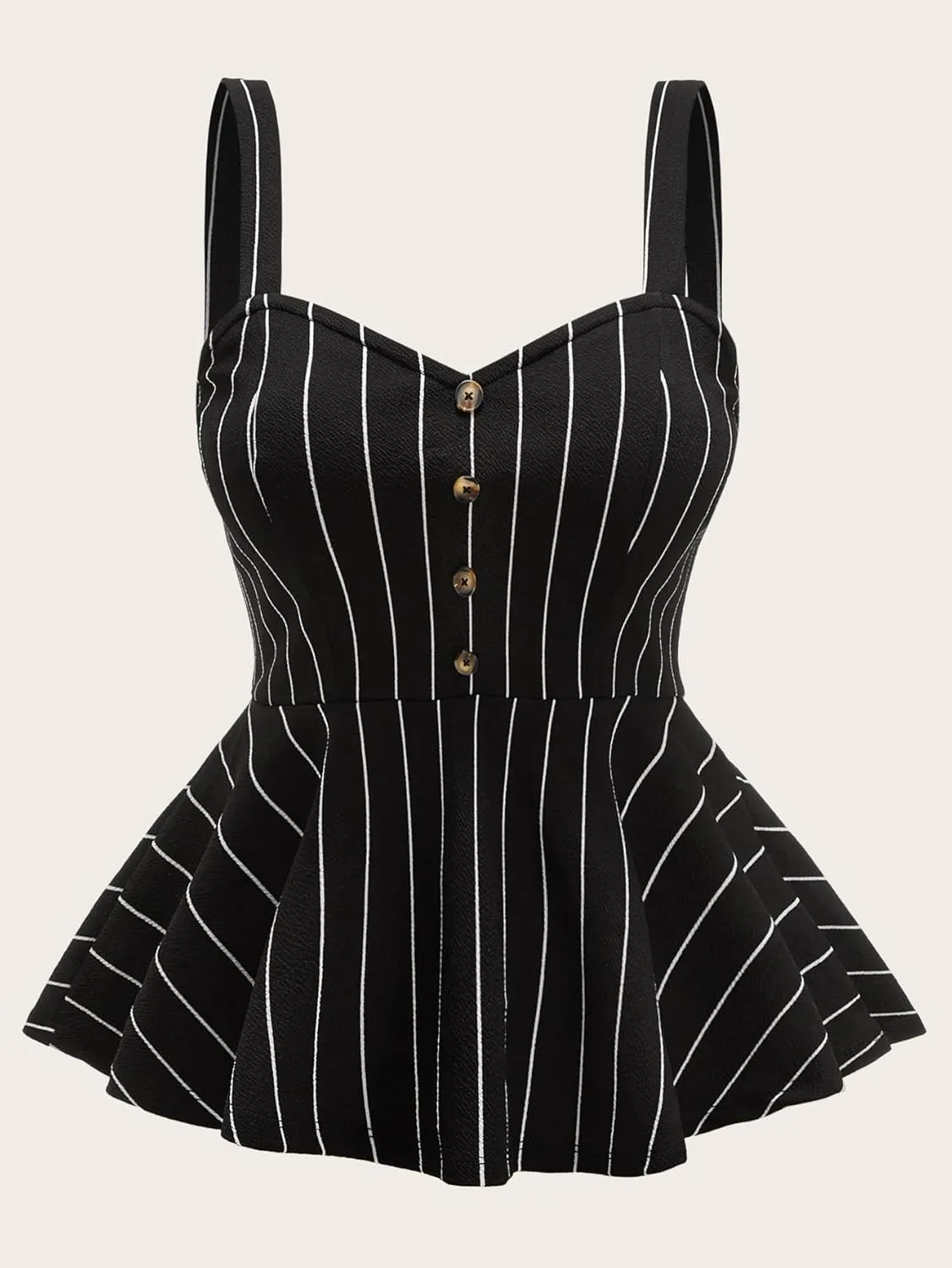 Floerns Women's Plus Size Striped Ruffle Hem Camisole Button Sleeveless Peplum Tops