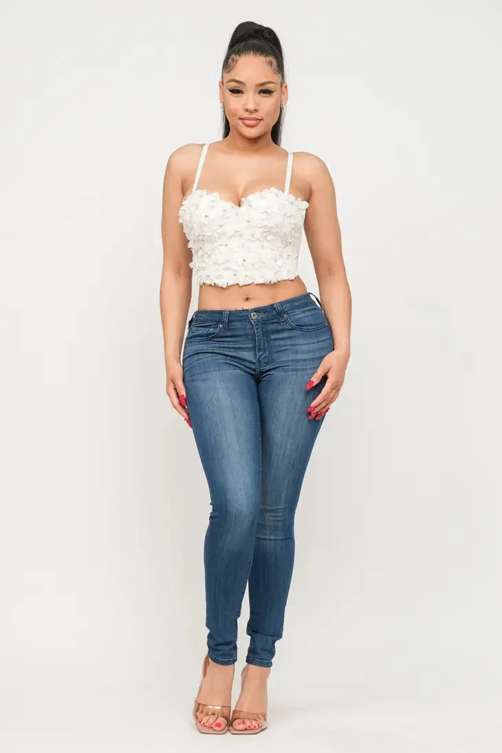 Floral Rhinestones Bustier Top