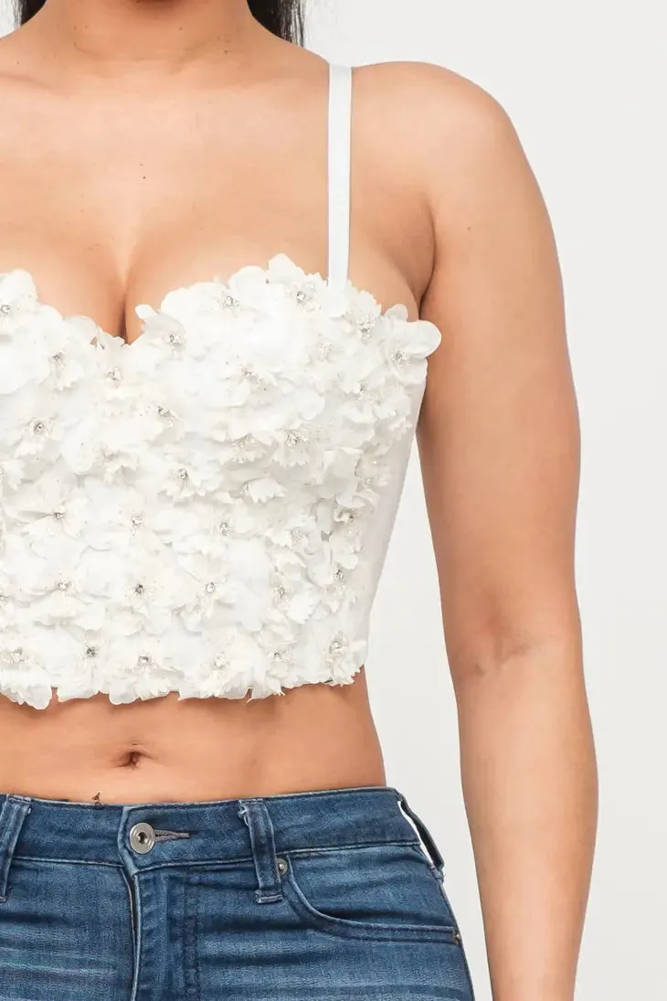 Floral Rhinestones Bustier Top