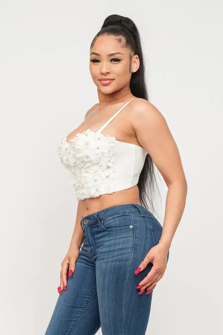 Floral Rhinestones Bustier Top